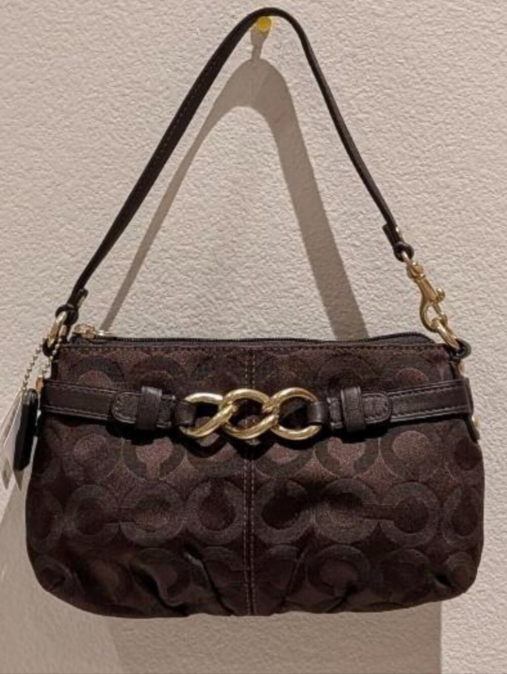 COACH Vintage Y2k Chocolate Brown Brooke Op Art Mini Purse/Wristlet 9"x4"
